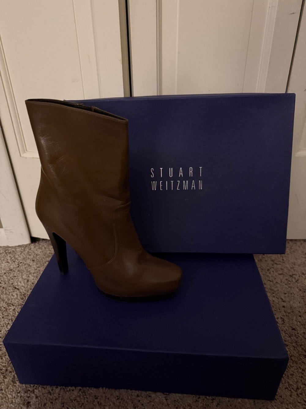 Stuart Weitzman Brown Leather High-Stiletto Ankle Boot